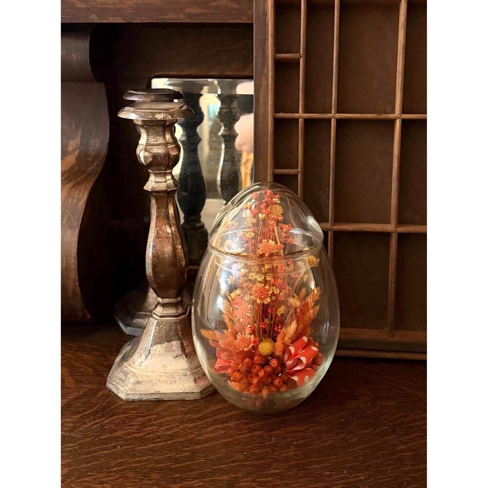 Vintage 1970s Starflower Lite Dried Flower Glass Display Candles by Helene